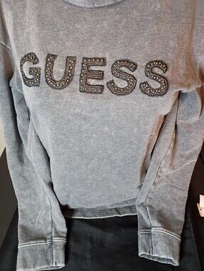 Guess Gray Embellished Logo Crewneck Sweatshirt